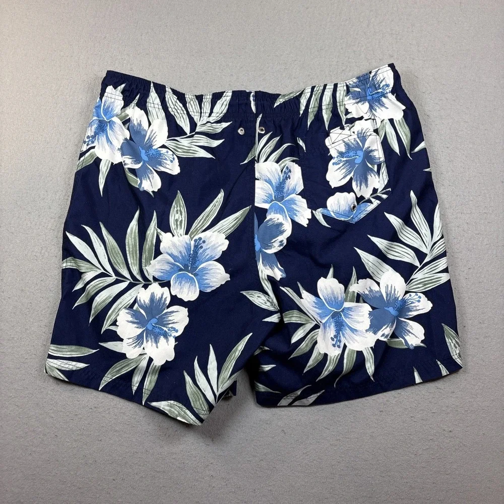 Lands End‎ Men XL 40-42 Swim Trunk Board Shorts Lined Blue Floral Beach Vacation